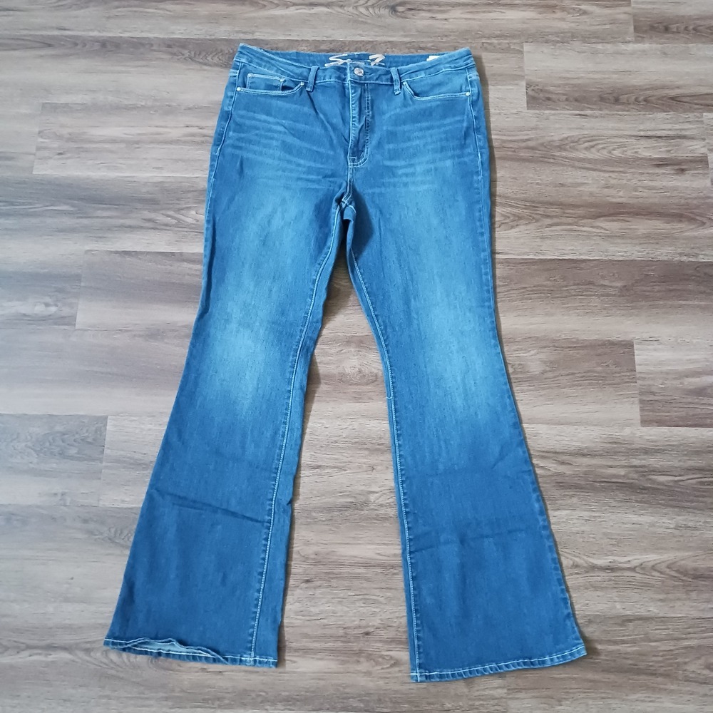 Seven7 Slim Flare Jeans Womens 14 Medium Wash Denim Pants Stretch 34" x 32"